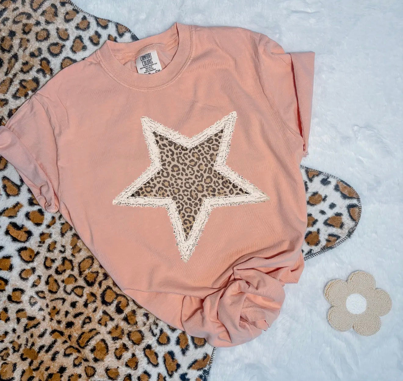 Coral - Cheetah Star Patch Tee